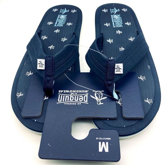 Original Penguin Navy Flip Flops Size M 9-10 - Picture 1 of 8
